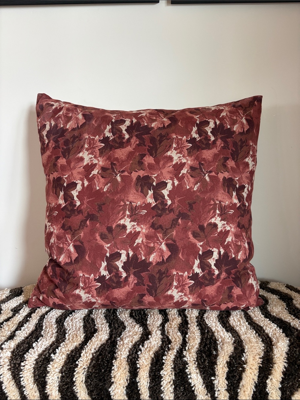 Threshold Studio McGee Leaf Floral Oversized Throw Pillow Maroon/Pink NWT